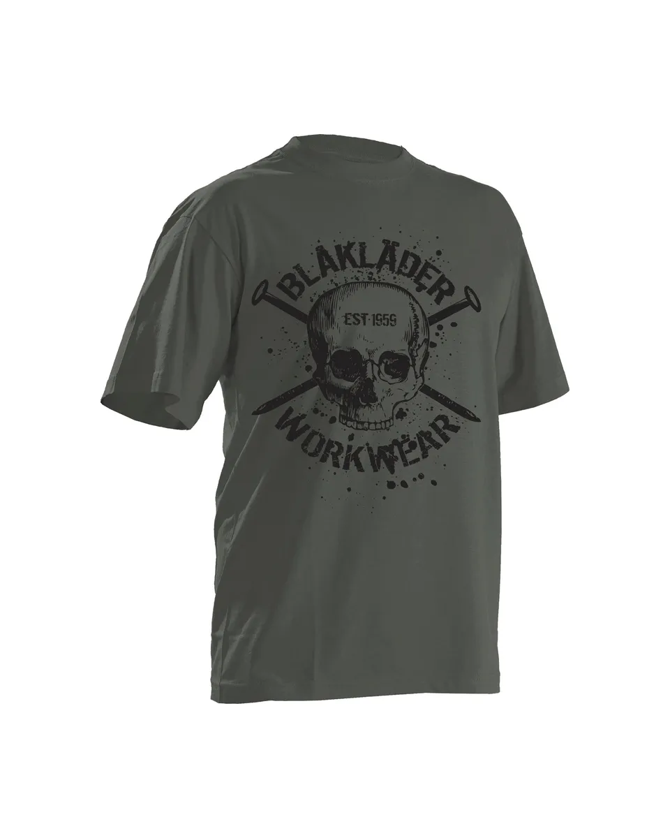 blaklader-skull-t-shirt-vert-antique-moss-t-te-de-mort image 1